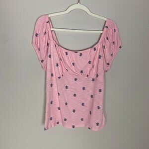 Torrid Vintage Slub Jersey Top Shirt Floral Pink Peasant Milkmaid Square Neck